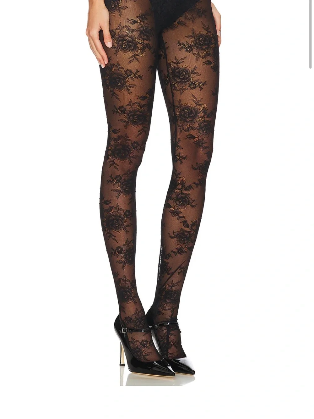 NBD Black Floral Lace Sheer Tights